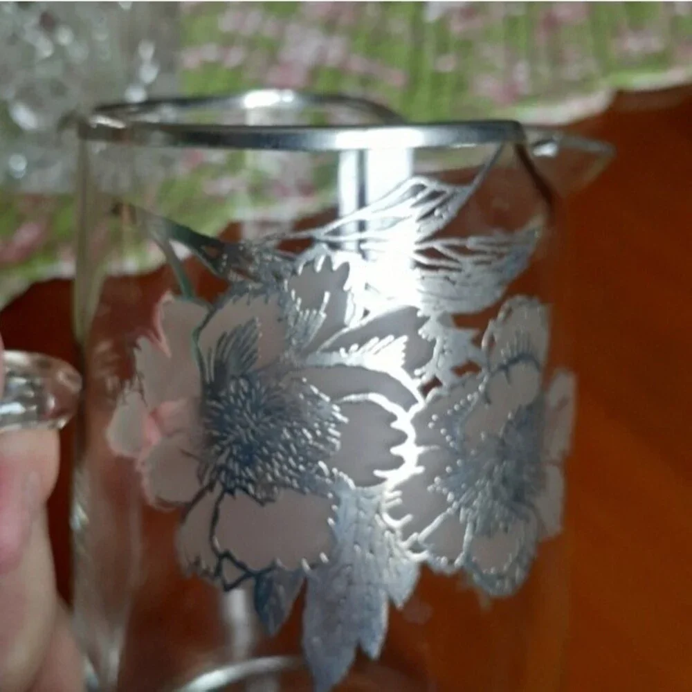 Duncan Miller bar pitcher cocktail decanter silver floral vintage antique glass